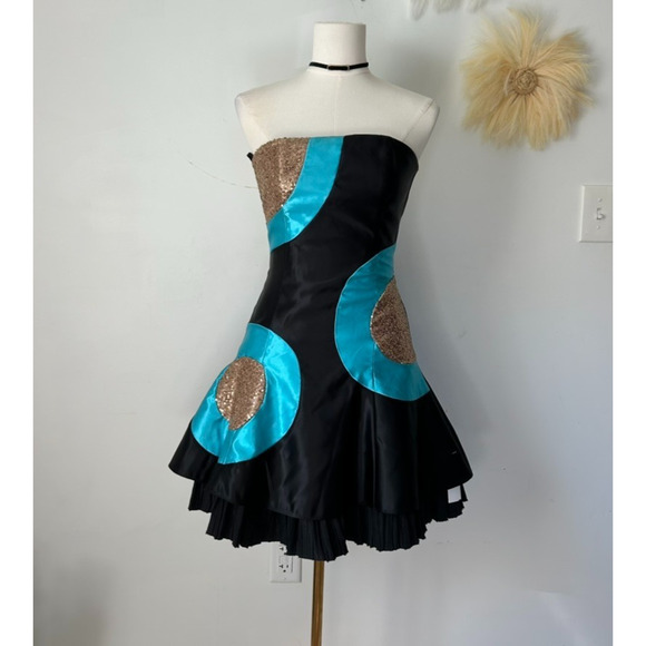 VTG Jessica McClintock x Gunne Sax Mini Dress Size 3 Hoco Sequins Strapless 80s - Picture 2 of 13